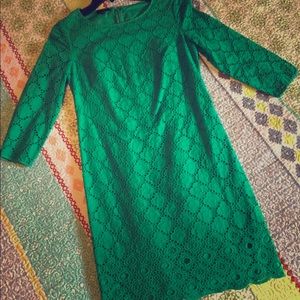 Talbots 2P Green eyelet shift 3/4 sleeve dress